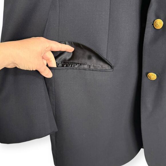 Chaps 100% Wool Navy Blue Gold Buttons Vented Preppy Blazer Men's Size 44L - Picture 6 of 13